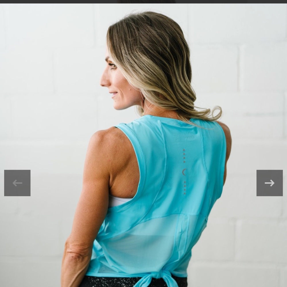 Zyia Sky Blue Panel Split Back Mesh Tank